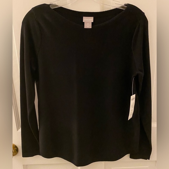 🎉 HP 🎉 Chico’s Black Boat Neck Long Sleeve Top - Picture 2 of 8